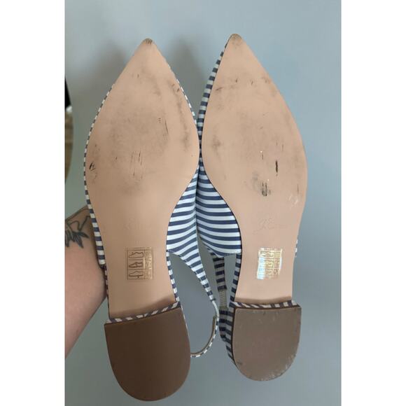 J.Crew Slingback Flats Striped Blue and White Women’s Size 10 Leather Lining - Picture 7 of 8
